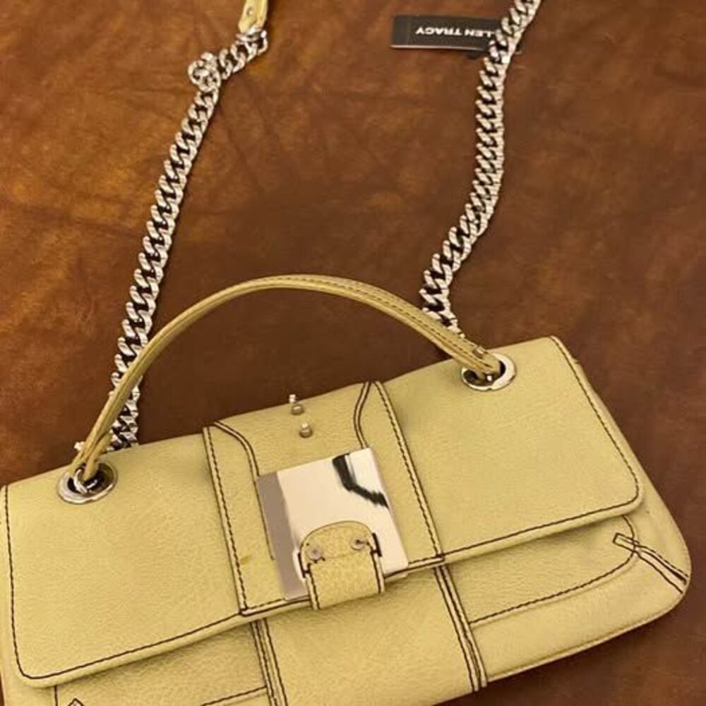 Ellen Tracy NWT light green leather handbag with chrome chain strap